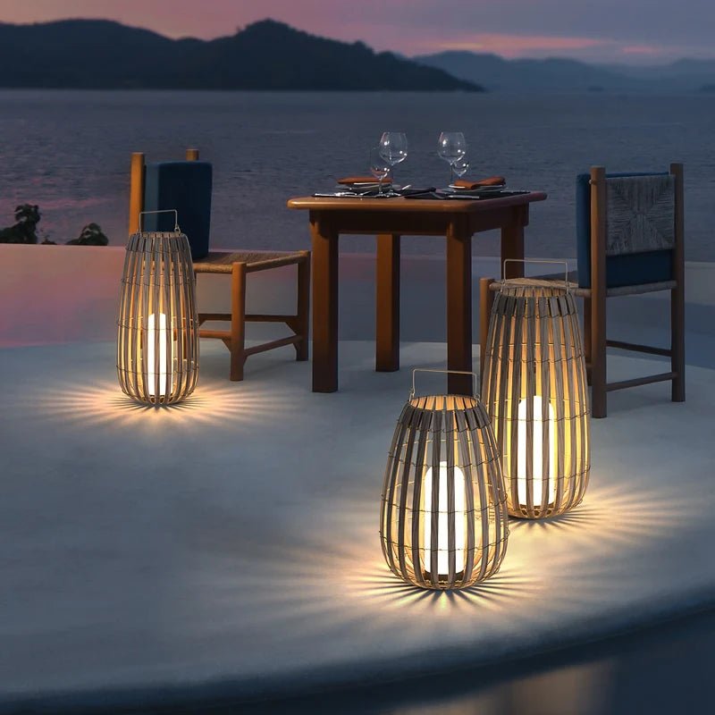 Rattan Garden Light — Boho LED Lantern, USB Rechargeable, IP65, 3 Sizes