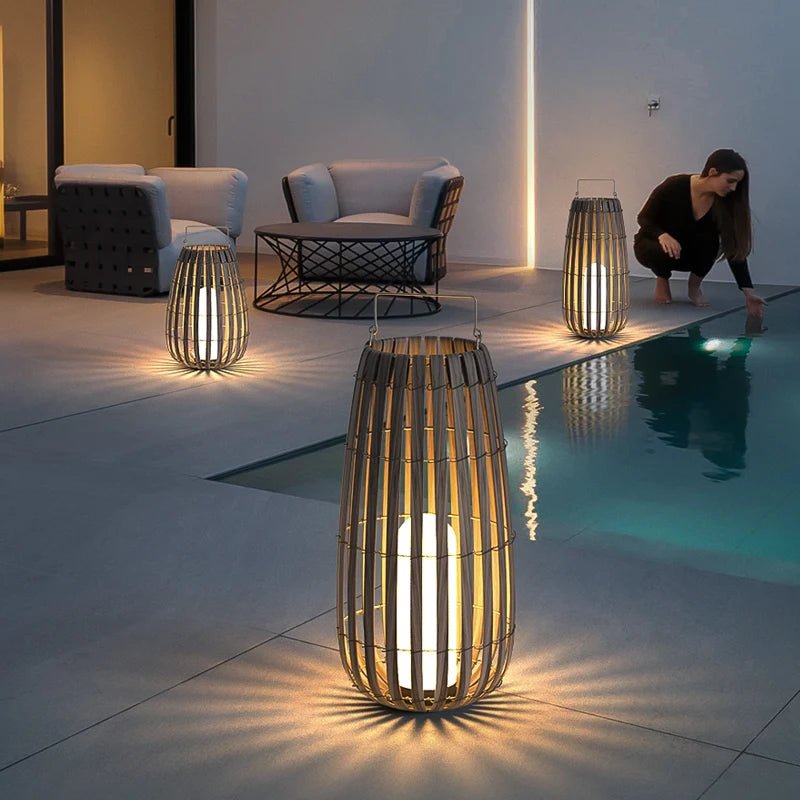 Rattan Garden Light — Boho LED Lantern, USB Rechargeable, IP65, 3 Sizes