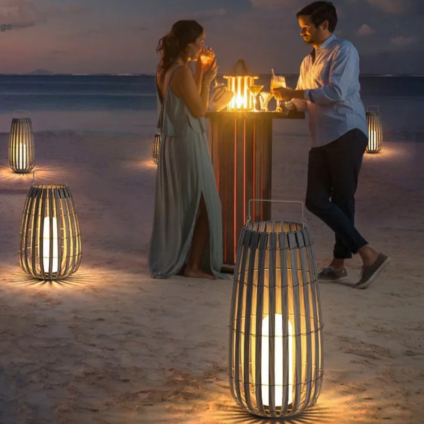Rattan Garden Light — Boho LED Lantern, USB Rechargeable, IP65, 3 Sizes