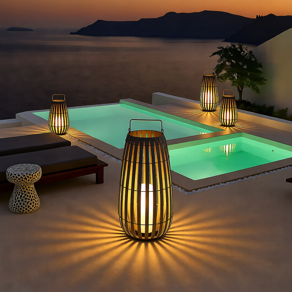 Rattan Garden Light — Boho LED Lantern, USB Rechargeable, IP65, 3 Sizes