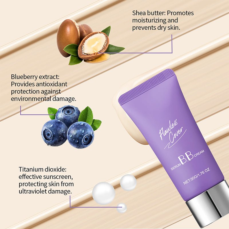 Moisturizing BB Cream — Lightweight Blemish Coverage with Jojoba & Shea Butter, Brush Included, 50g