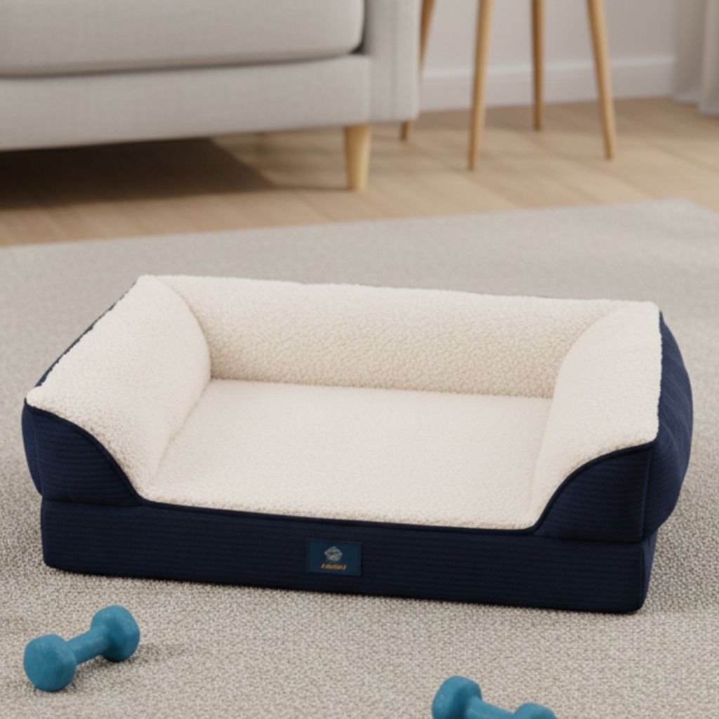 Luca Pet Sofa Bed — Bolstered Sides, Low Step-In Front, Washable Cover, S & L