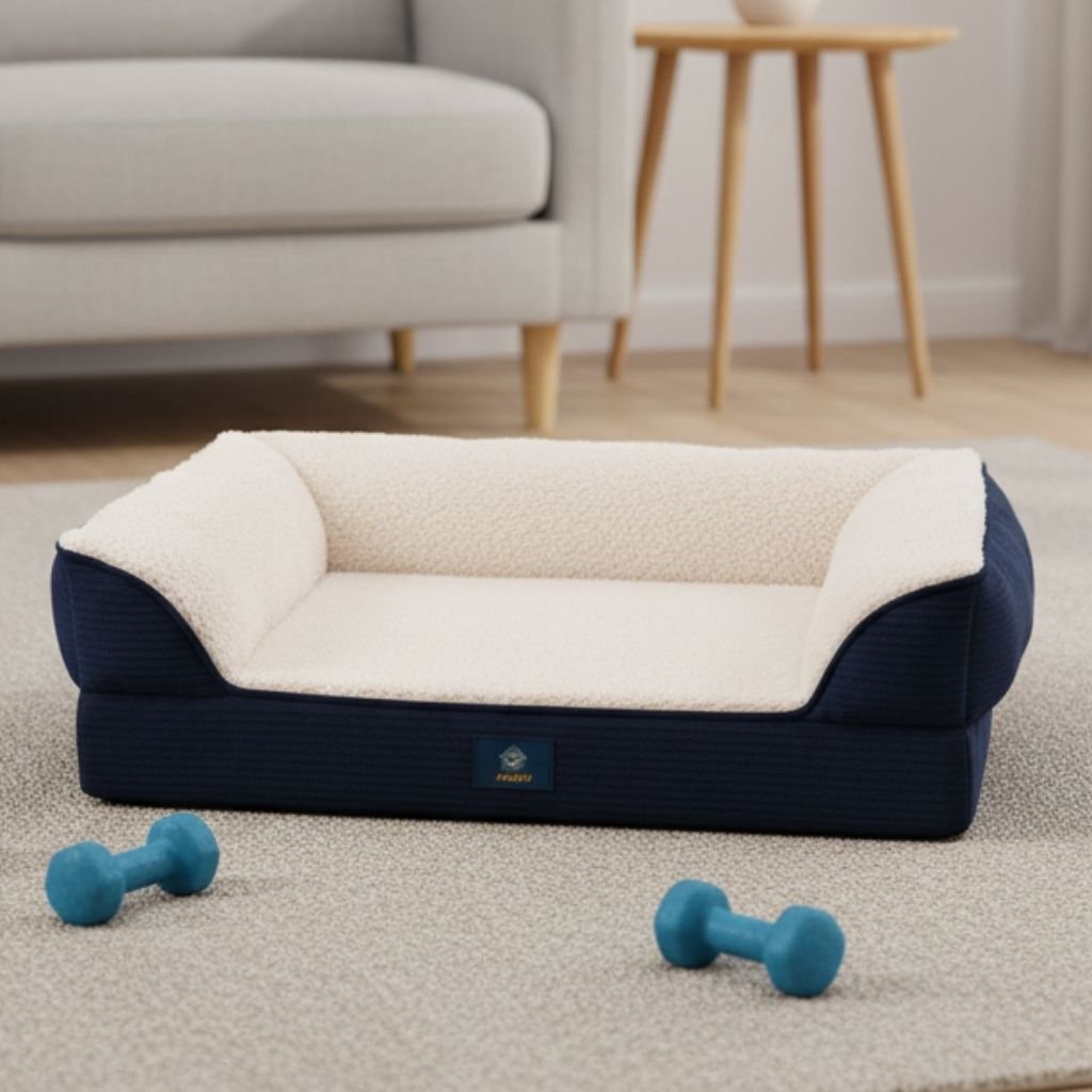 Luca Pet Sofa Bed — Bolstered Sides, Low Step-In Front, Washable Cover, S & L