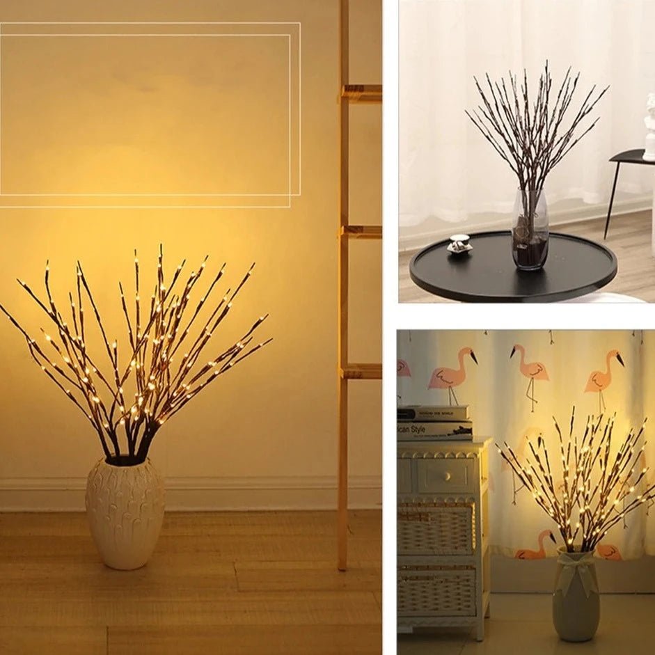 LED Willow Branch Lights — 27" Flexible Battery-Powered Decor, IP65, Indoor/Outdoor
