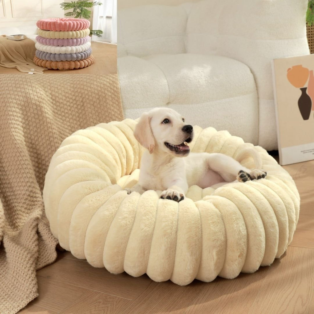 Elina Round Plush Dog Bed — Ultra-Soft Rabbit Plush with Raised Rim, S–3XL