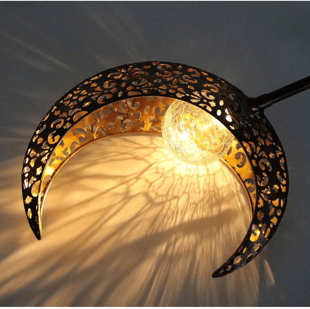 Half-Moon Solar Garden Light — Iron & Glass Pathway Stake Light, IP55 Weather-Resistant