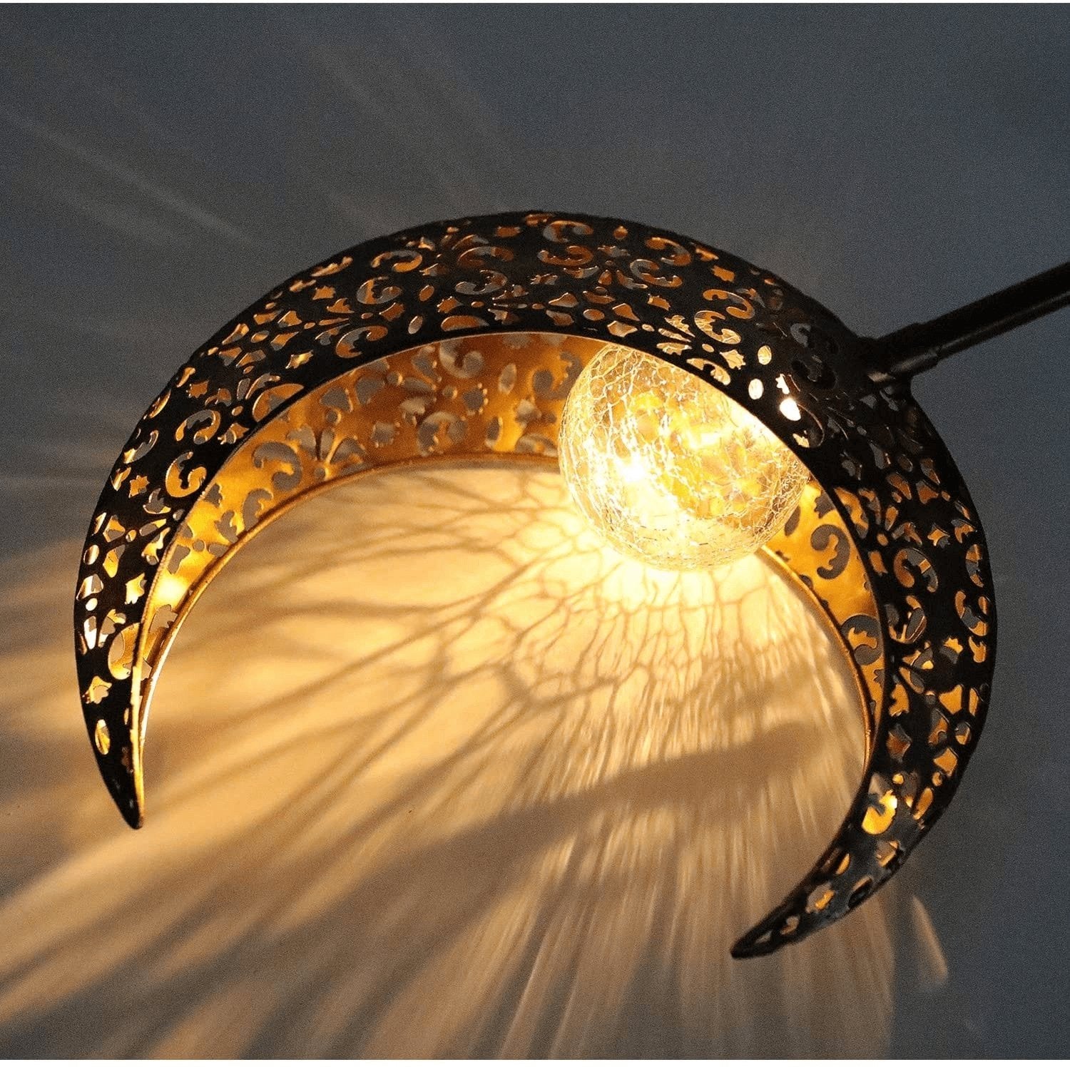 Half-Moon Solar Garden Light — Iron & Glass Pathway Stake Light, IP55 Weather-Resistant