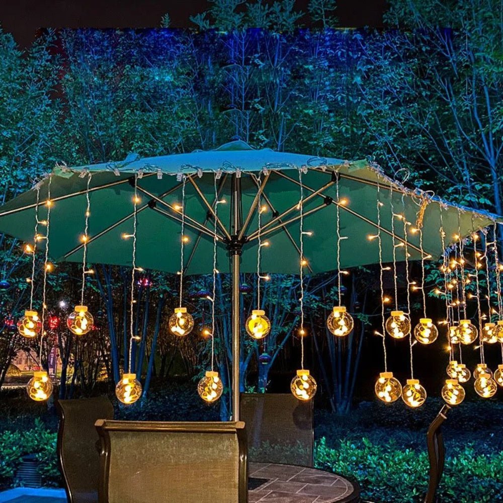 Solar Pendant String Lights — 96 LED, 10 ft, IP67 Dusk-to-Dawn Outdoor Glow