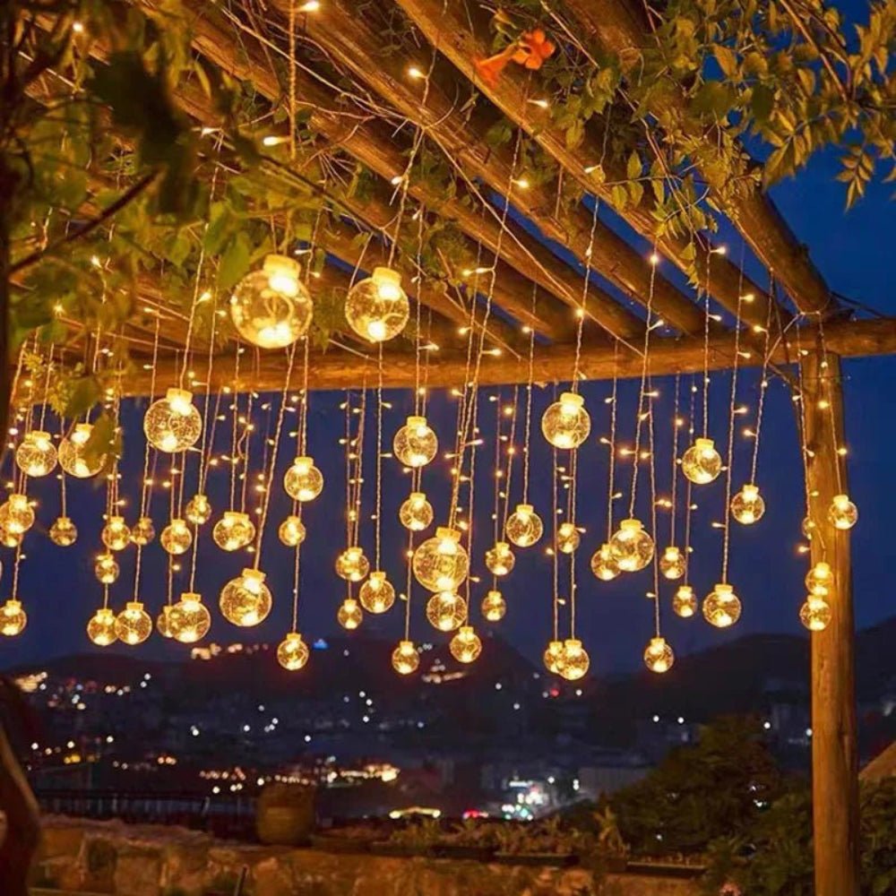 Solar Pendant String Lights — 96 LED, 10 ft, IP67 Dusk-to-Dawn Outdoor Glow