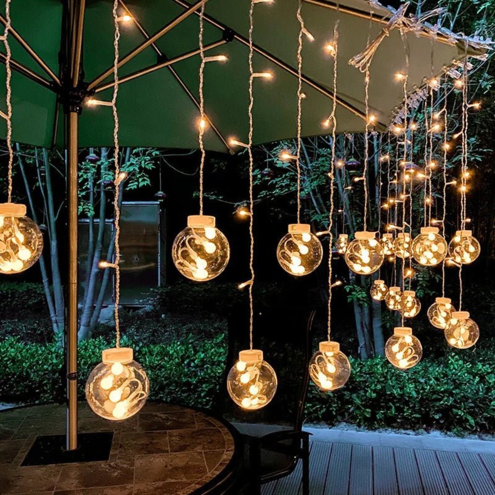 Solar Pendant String Lights — 96 LED, 10 ft, IP67 Dusk-to-Dawn Outdoor Glow