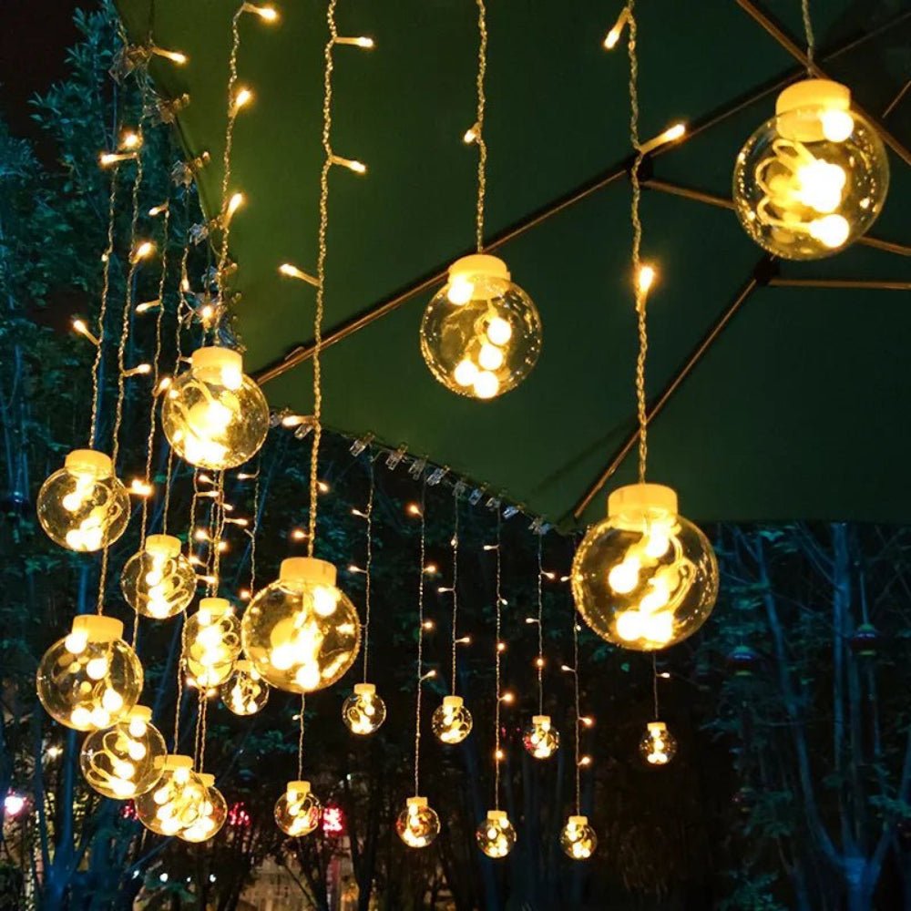 Solar Pendant String Lights — 96 LED, 10 ft, IP67 Dusk-to-Dawn Outdoor Glow