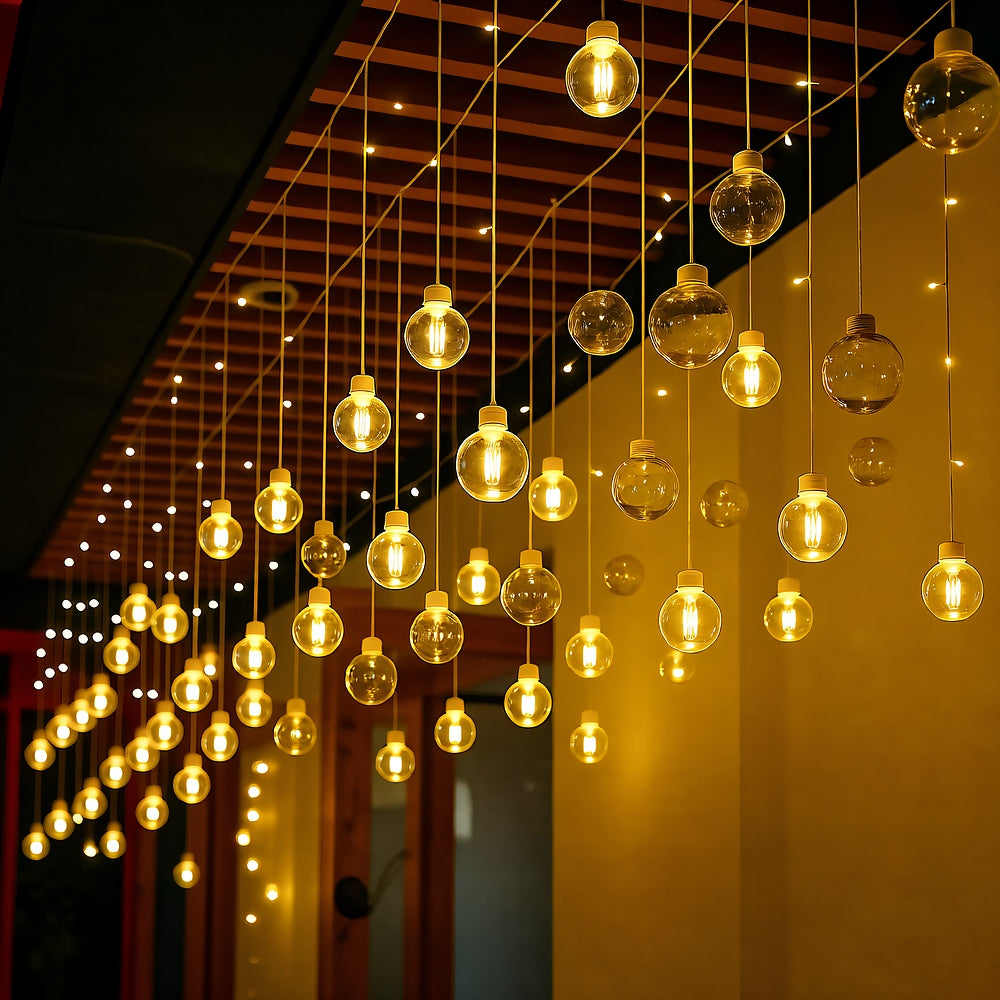Solar Pendant String Lights — 96 LED, 10 ft, IP67 Dusk-to-Dawn Outdoor Glow