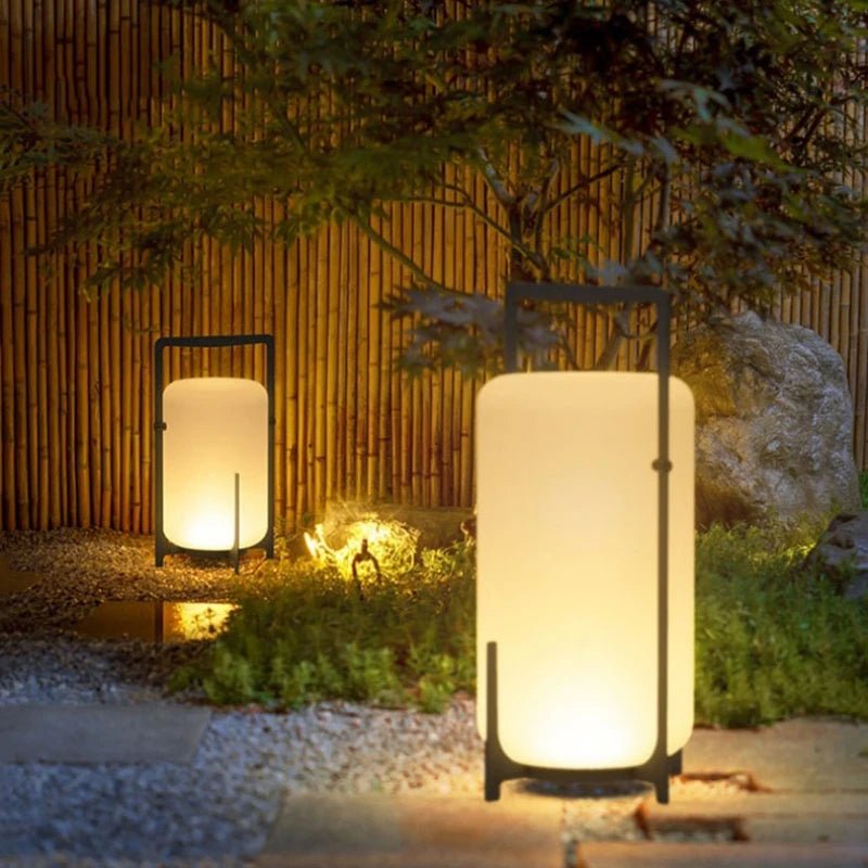 Solar Akari Lamp — Sculptural Carbon Steel & Glass Garden Light, Dusk-to-Dawn, IP65