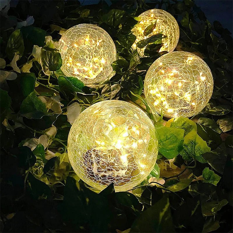 Solar Cracked Glass Globe Light — Warm LED Garden Accent, Dusk-to-Dawn, IP65, Ground Stake