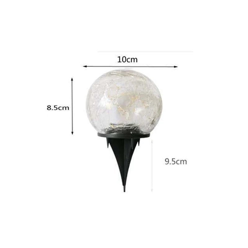 Solar Cracked Glass Globe Light — Warm LED Garden Accent, Dusk-to-Dawn, IP65, Ground Stake