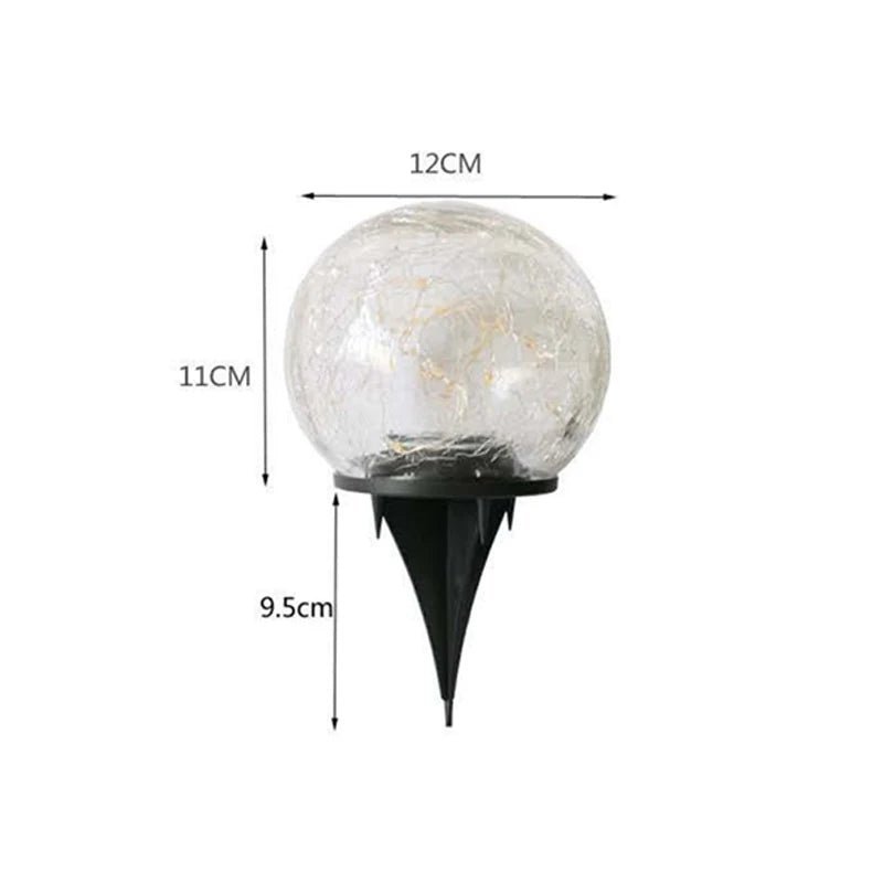 Solar Cracked Glass Globe Light — Warm LED Garden Accent, Dusk-to-Dawn, IP65, Ground Stake