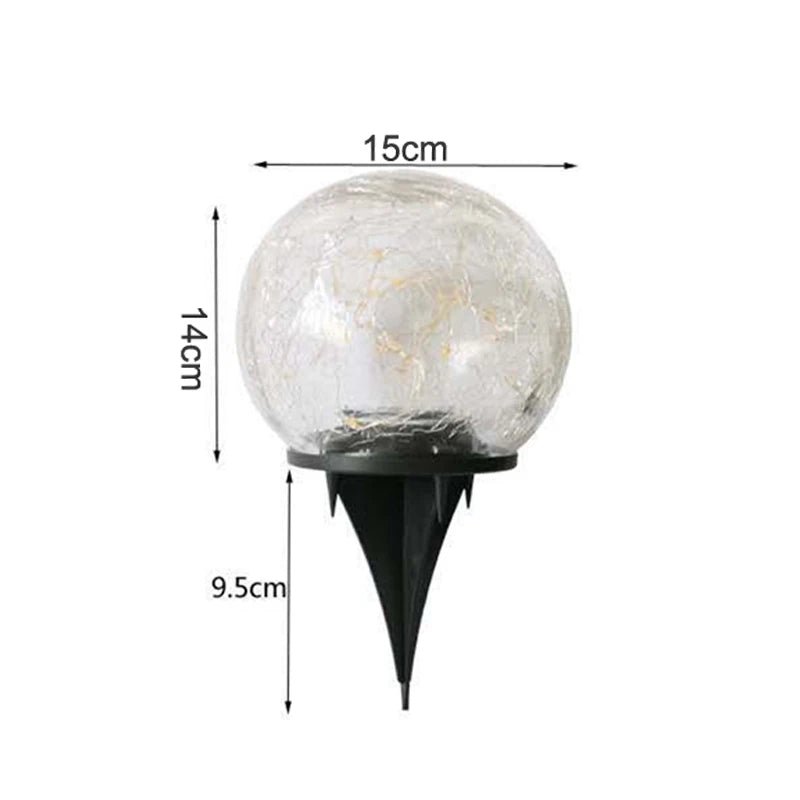 Solar Cracked Glass Globe Light — Warm LED Garden Accent, Dusk-to-Dawn, IP65, Ground Stake