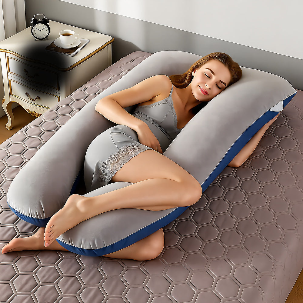 Maternity U-Shape Body Pillow, Hypoallergenic Cotton, Washable Cover, Pregnancy and Nursing Support