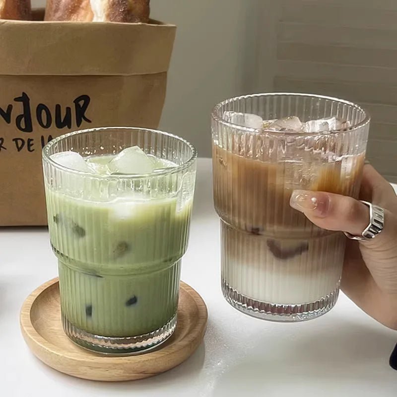 Ribbed Glass To-Go Cup — Borosilicate with Lid & Reusable Straw, Two Sizes