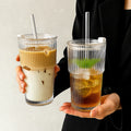 Ribbed Glass To-Go Cup — Borosilicate with Lid & Reusable Straw, Two Sizes