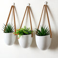 Ceramic Hanging Planters 3-Piece Set — Leather Straps & Brass Pins, Indoor/Outdoor