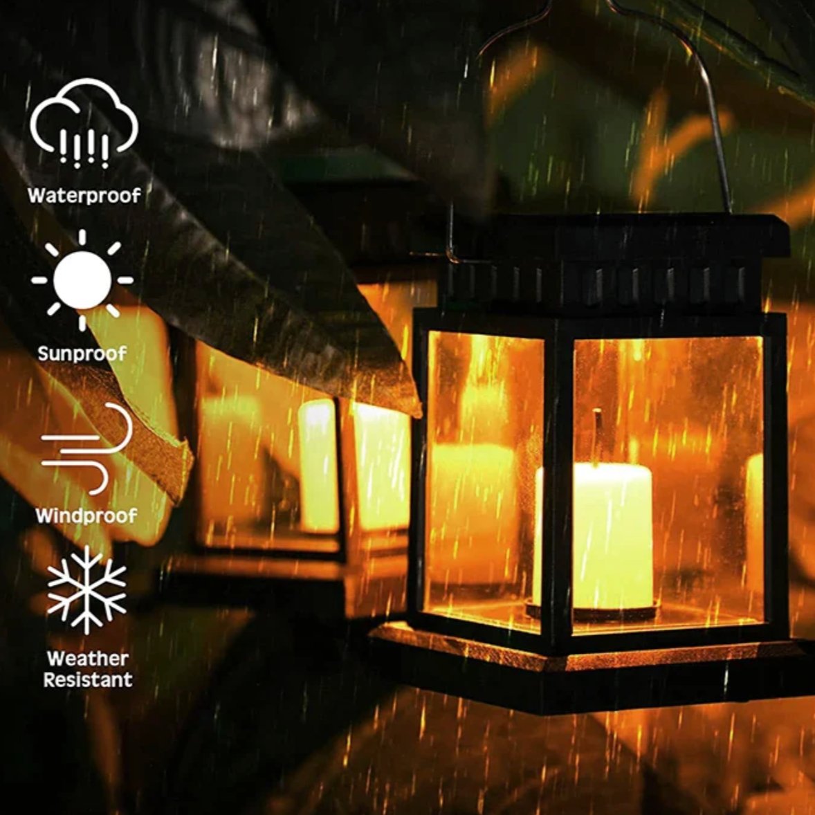 Solar Candle Lantern — Flickering Flameless LED, Dusk-to-Dawn, IP65, Hang or Tabletop