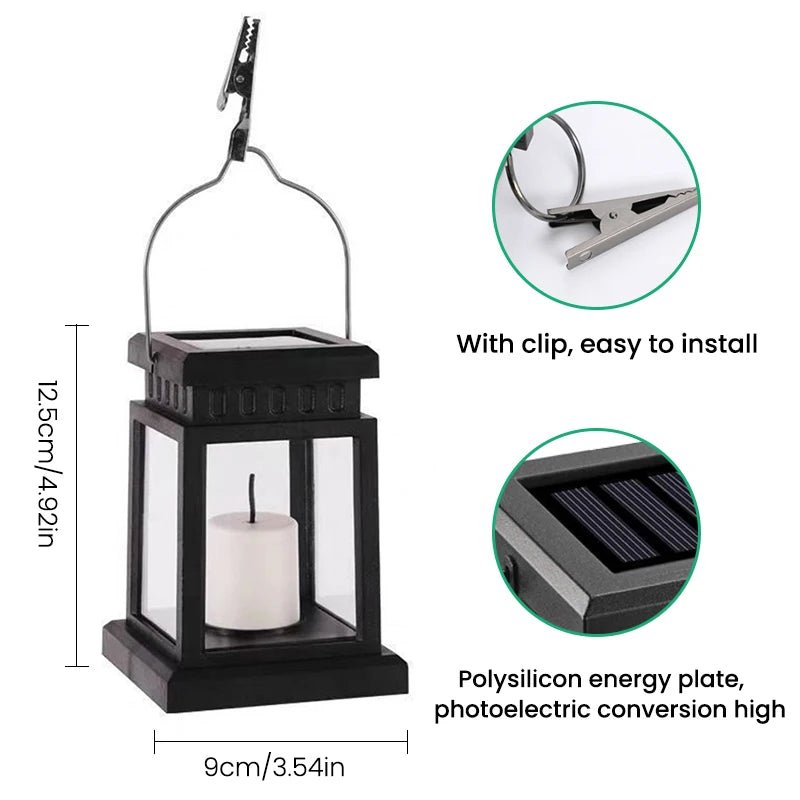 Solar Candle Lantern — Flickering Flameless LED, Dusk-to-Dawn, IP65, Hang or Tabletop