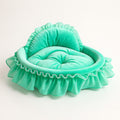 Bella Ruffled Pet Bed — Plush with Curved Backrest & Ruffle Trim, S & L