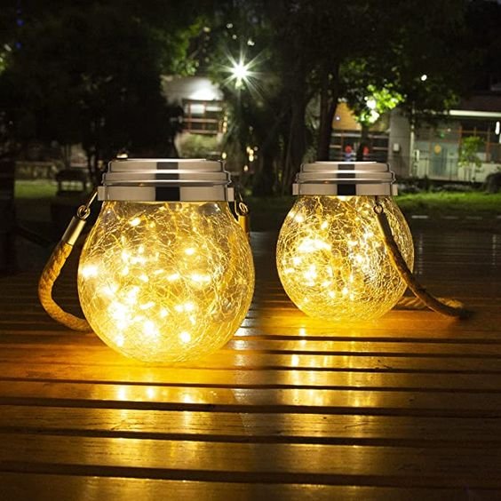 Solar Crackled Glass Globe Lantern — Warm LED with Hemp Rope Accent, Dusk-to-Dawn, IP65