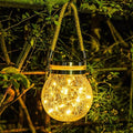 Solar Crackled Glass Globe Lantern — Warm LED with Hemp Rope Accent, Dusk-to-Dawn, IP65