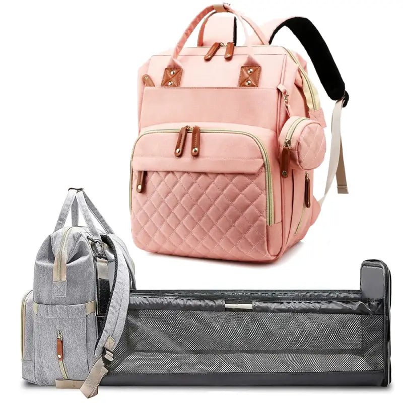 3-in-1 Diaper Bag Backpack with Fold-Out Changing Station, Waterproof Nylon, Includes Mattress