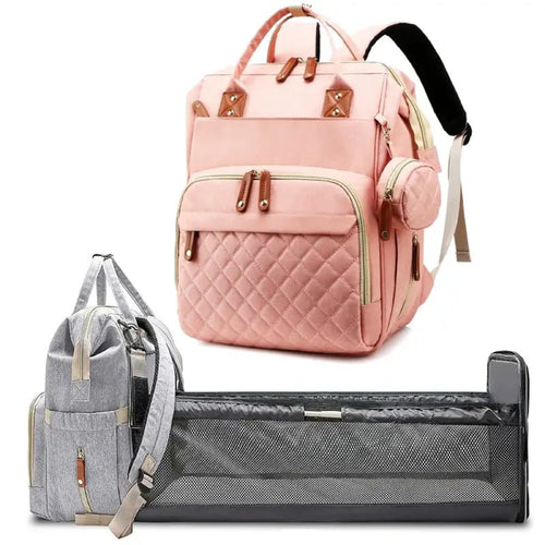 3-in-1 Diaper Bag Backpack with Fold-Out Changing Station, Waterproof Nylon, Includes Mattress