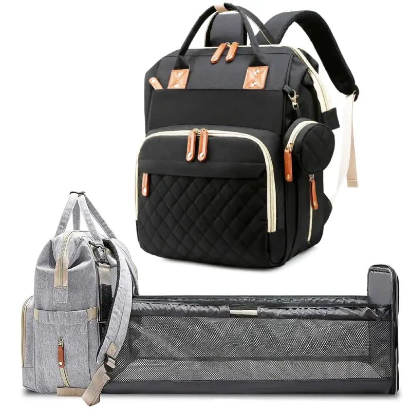 3-in-1 Diaper Bag Backpack with Fold-Out Changing Station, Waterproof Nylon, Includes Mattress