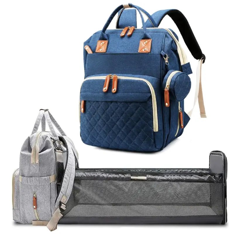 3-in-1 Diaper Bag Backpack with Fold-Out Changing Station, Waterproof Nylon, Includes Mattress