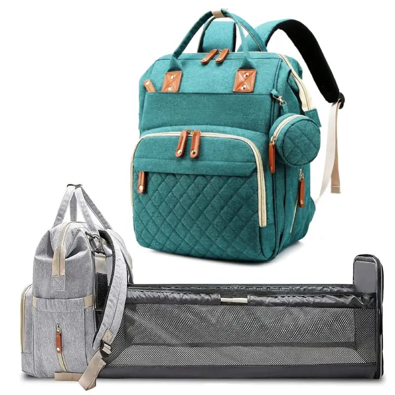 3-in-1 Diaper Bag Backpack with Fold-Out Changing Station, Waterproof Nylon, Includes Mattress