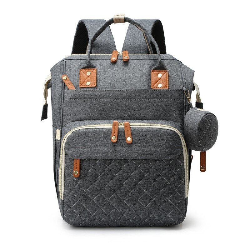 3-in-1 Diaper Bag Backpack with Fold-Out Changing Station, Waterproof Nylon, Includes Mattress