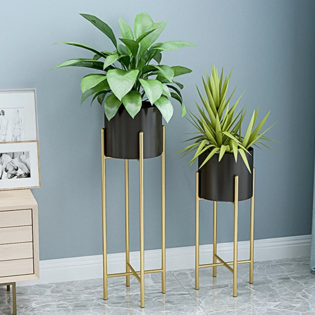 Hand-Welded Iron Planters 2-Piece Set — Rust-Resistant Indoor/Outdoor Plant Stands