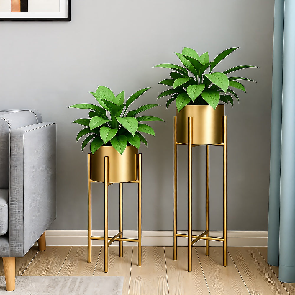 Hand-Welded Iron Planters 2-Piece Set — Rust-Resistant Indoor/Outdoor Plant Stands
