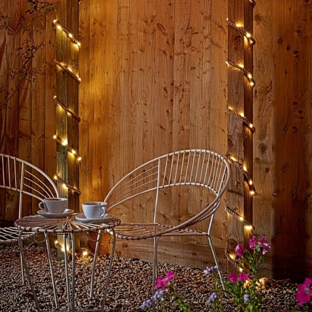 Solar Hemp Rope Light — 100 LED on 5m Natural Rope, Dusk-to-Dawn, IP65
