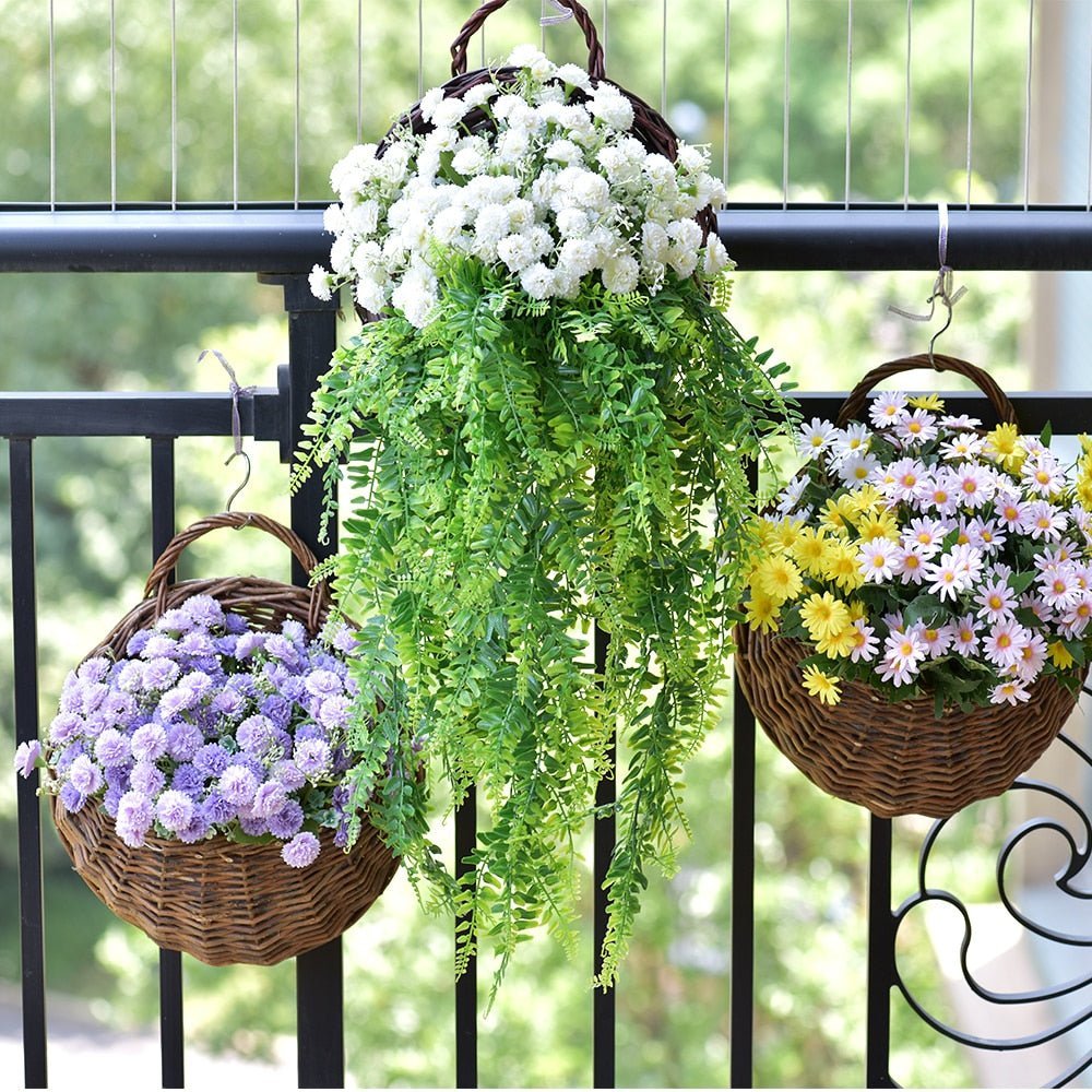 Handwoven Rattan Wall Planter — Boho Hanging Plant Holder, Natural Wood