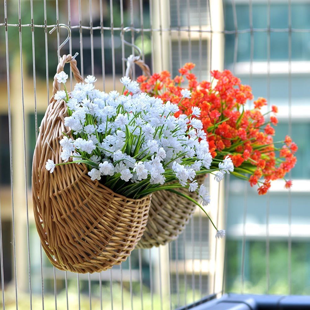 Handwoven Rattan Wall Planter — Boho Hanging Plant Holder, Natural Wood