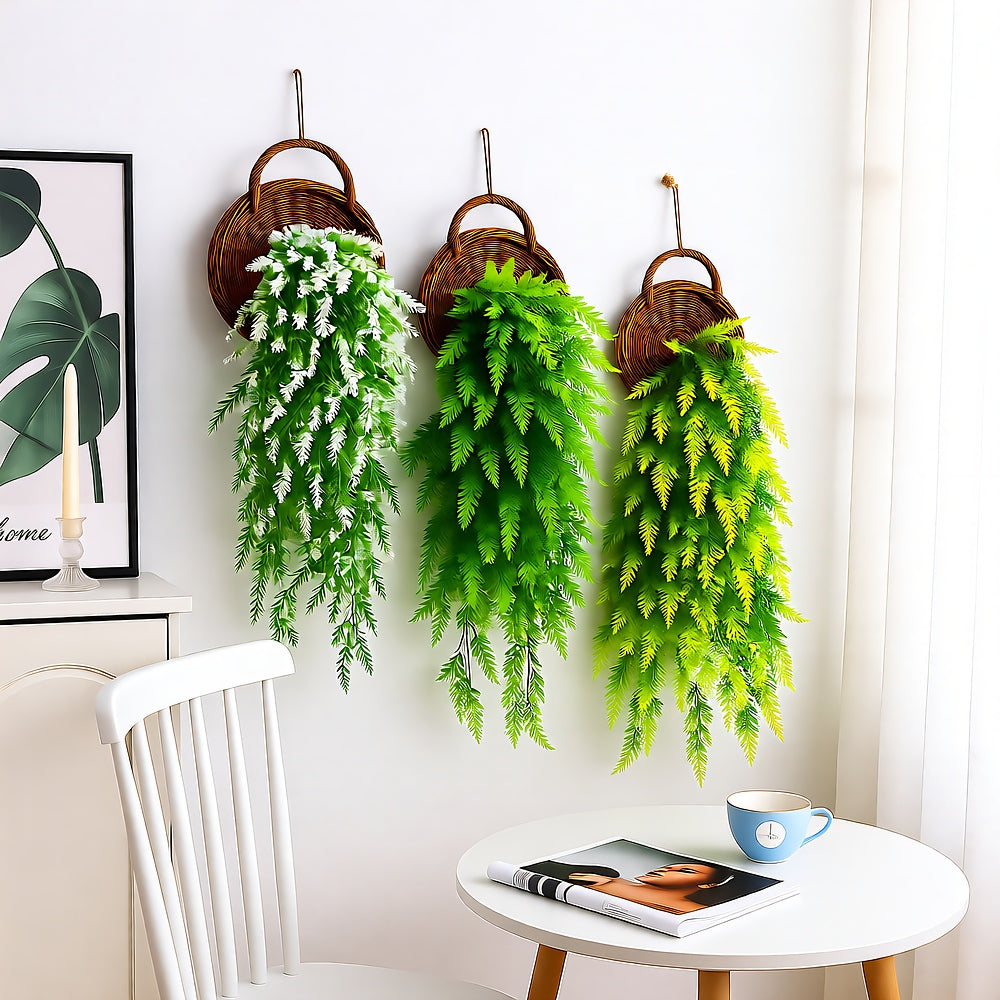 Handwoven Rattan Wall Planter — Boho Hanging Plant Holder, Natural Wood