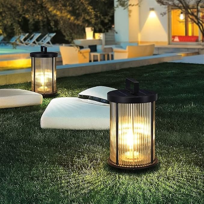 Solar Pleated Glass Lantern — Diffused LED Glow, Aluminum Body, Dusk-to-Dawn, IP55