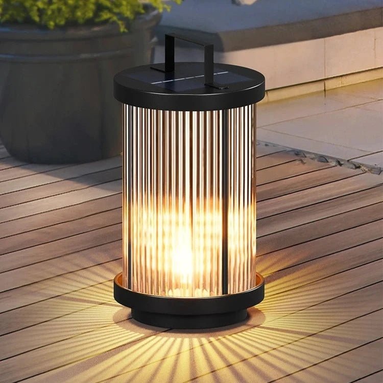 Solar Pleated Glass Lantern — Diffused LED Glow, Aluminum Body, Dusk-to-Dawn, IP55