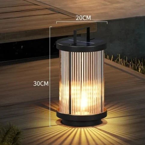 Solar Pleated Glass Lantern — Diffused LED Glow, Aluminum Body, Dusk-to-Dawn, IP55