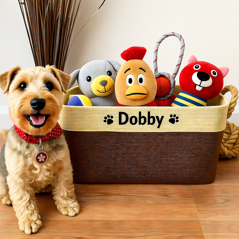 Canvas Dog Toy Storage Basket — 14 × 8.7 × 10 in Organizer for Pet Toys