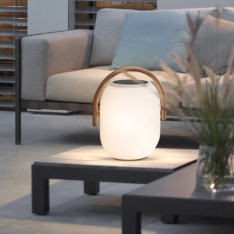 Portable Solar Lantern — Wood & PC with Carry Handle, Dusk-to-Dawn, IP65, 3 Sizes