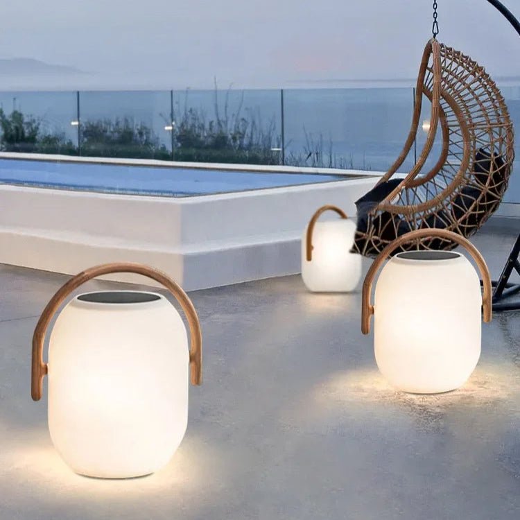 Portable Solar Lantern — Wood & PC with Carry Handle, Dusk-to-Dawn, IP65, 3 Sizes