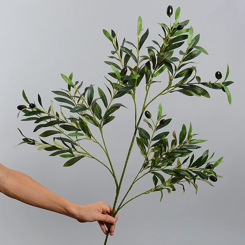 Faux Olive Branches — Lifelike Silk Stems with Olives, Mediterranean Decor