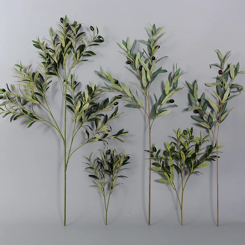 Faux Olive Branches — Lifelike Silk Stems with Olives, Mediterranean Decor